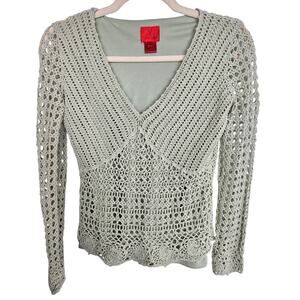 Vintage Y2K Very Vera Womens Crochet Babydoll Top Size L Preppy Boho Cottagecore